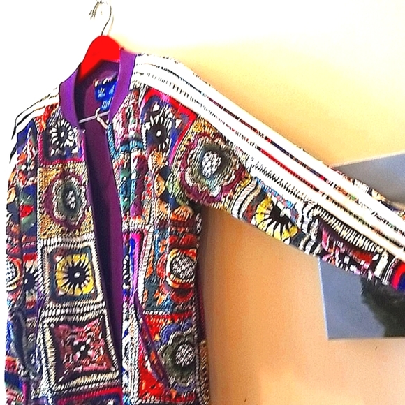 Adidas x FARM Rio HTF RARE Bomber Faux Crochet Patchwork Track Workout Jacket M - Picture 13 of 15